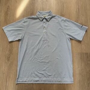 Donald Ross Mens Large Blue &‎ White Striped Lightweight Golf Polo Stanton Ridge